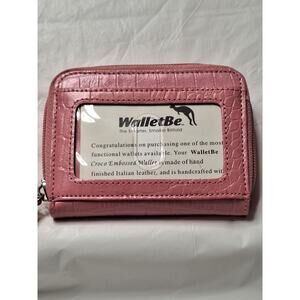WalletBe Accordion Wallet Italian Leather Croco Pink